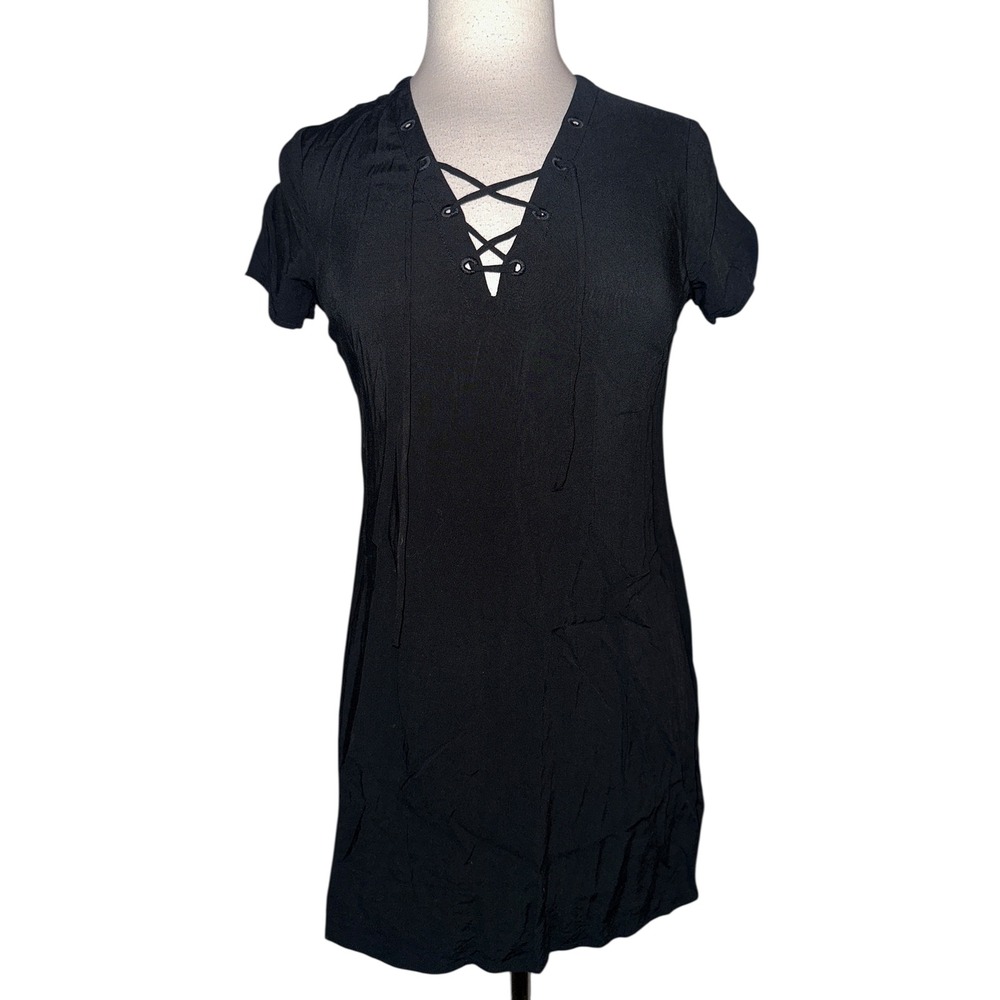 F1 Abercrombie Black Lace Up Dress XS Shift Mini Casual Night Out Trendy